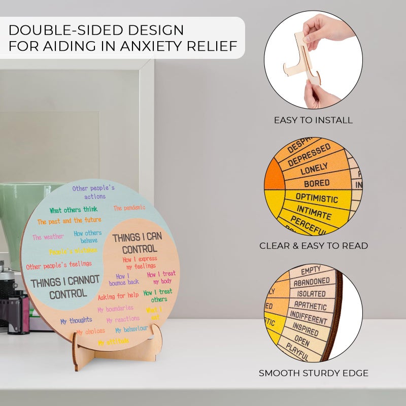 Giftacity Feelings Wheel Therapy Office Desk Decor - Double Sided Mental Health Emotions Chart with Stand, Therapist Gifts for Home Office Women Man - Image 3