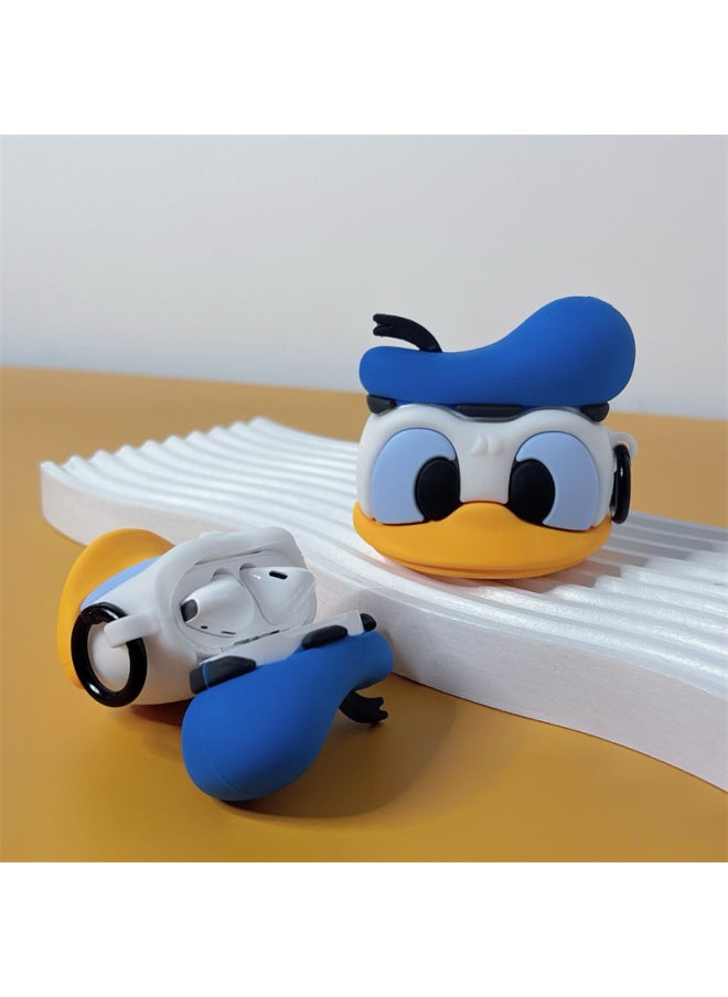 Generic - Cute Cartoon Duck AirPods Pro1/2/3 Generation For Apple Bluetooth Wireless Earphone Case Creative Silicone-Color:Blue Hat Cartoon Duck + Hook-Applicable Model:AirPods 1/2 Generation Universal - Image 1