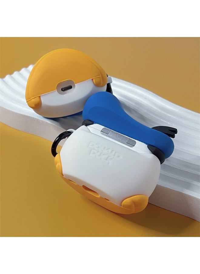 Generic - Cute Cartoon Duck AirPods Pro1/2/3 Generation For Apple Bluetooth Wireless Earphone Case Creative Silicone-Color:Blue Hat Cartoon Duck + Hook-Applicable Model:AirPods 1/2 Generation Universal - Image 1