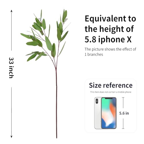 Melorca&Guilla Artificial Plants,3PCS 33" Faux Eucalyptus Stems Green Faux Branches for Vase,Fake Eucalyptus Artificial Eucalyptus Decor for Shop Garden Office Home Décor (3, Eucalyptus) - Image 2