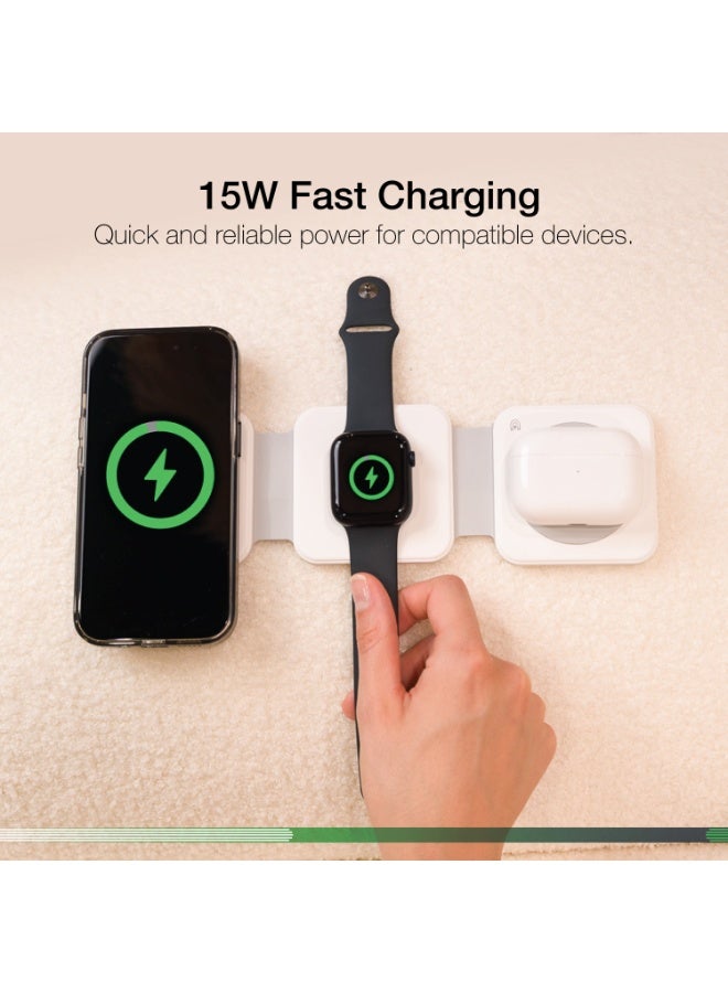 DVICED 3-in-1 Foldable magnetic wireless charger - White - Image 4