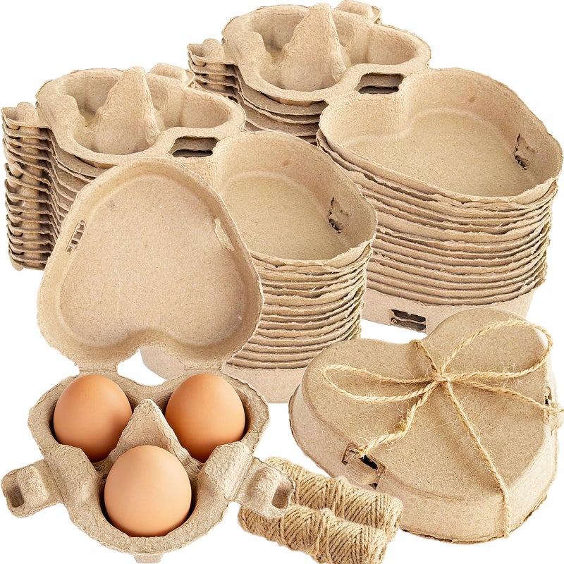 Haawooky 36 Pcs Egg Cartons,3 Count Heart Shaped Paper Pulp Egg Container,Storage Containers Holder for Valentine's Day Easter,Storing Extra Eggs - Image 1