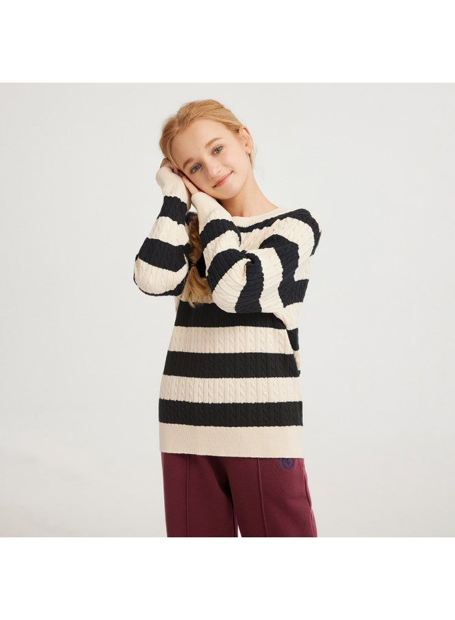 Hush Puppies Neutral Style Men's, Women's And Children's Spring And Autumn Season Line Clothing Color Block Stripe Knitwear Student Casual Inner Wear School Uniform Warm Inner Wear - Image 4