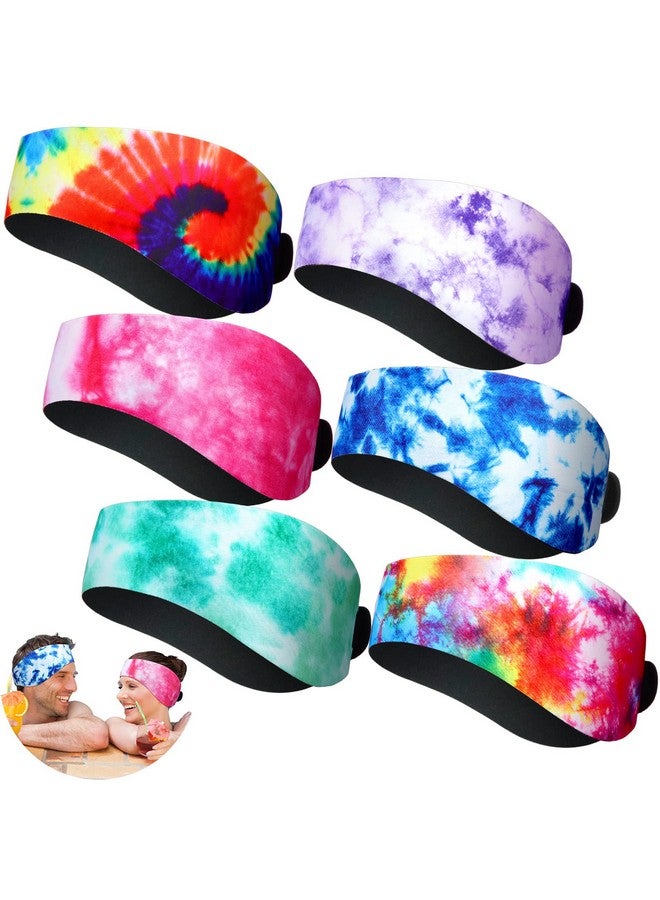 Honoson 6 Pieces Waterproof Swimming Headband Kids Adults Wider Swimming Ear Band Swim Bands For Ears Toddler Swim Earplugs (Tie Dye) - Image 2