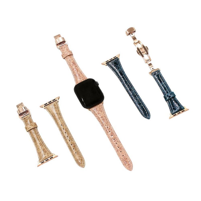سوار ساعة ذكية سوار جلدي كلاسيكي متوافق باللون ذهبي وردي قابل للتعديل مع Apple Watch 38/40/41/42/44/45/49mm بملاءمة قابلة للتعديل وحزام بديل - Image 2
