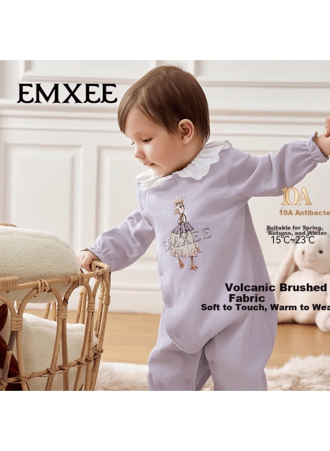 Emxee Baby Romper Volcanic Fleece Warm Autumn Winter Lucky Goose - Taro Purple 73cm - Image 1