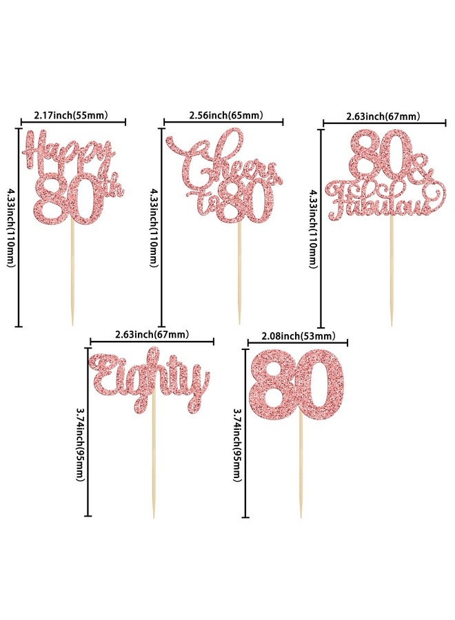 Ephlyn 30 Pack Happy 80th Birthday Cupcake Toppers Rose Gold Glitter Eighty Cheers to 80 Years Old Birthday Cupcake Picks for Happy 80th Birthday Anniversary Party Cake Decorations - Image 2