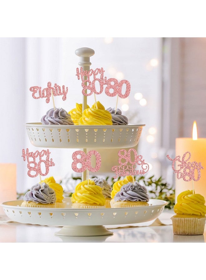 Ephlyn 30 Pack Happy 80th Birthday Cupcake Toppers Rose Gold Glitter Eighty Cheers to 80 Years Old Birthday Cupcake Picks for Happy 80th Birthday Anniversary Party Cake Decorations - Image 5