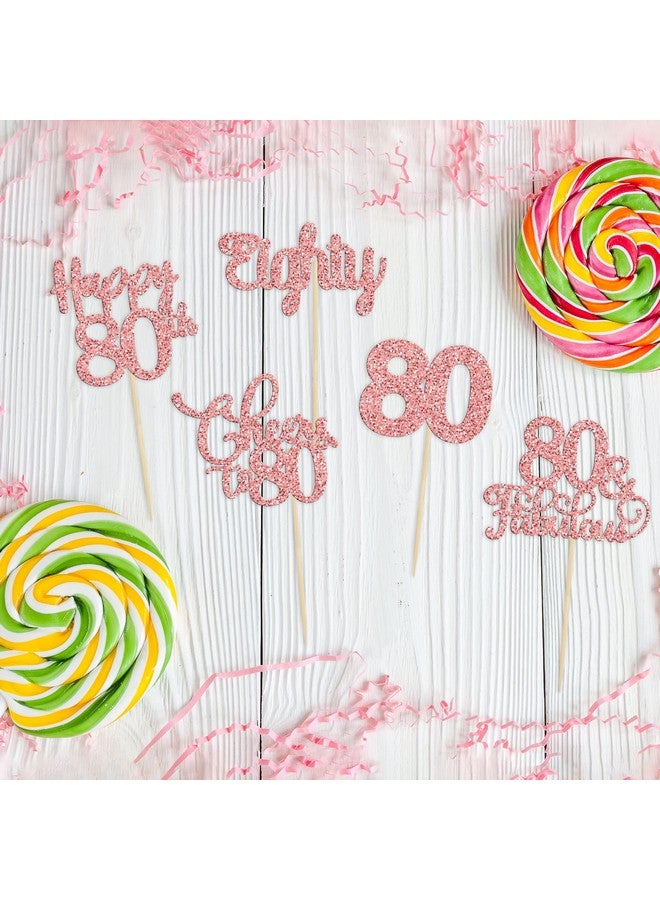 Ephlyn 30 Pack Happy 80th Birthday Cupcake Toppers Rose Gold Glitter Eighty Cheers to 80 Years Old Birthday Cupcake Picks for Happy 80th Birthday Anniversary Party Cake Decorations - Image 4
