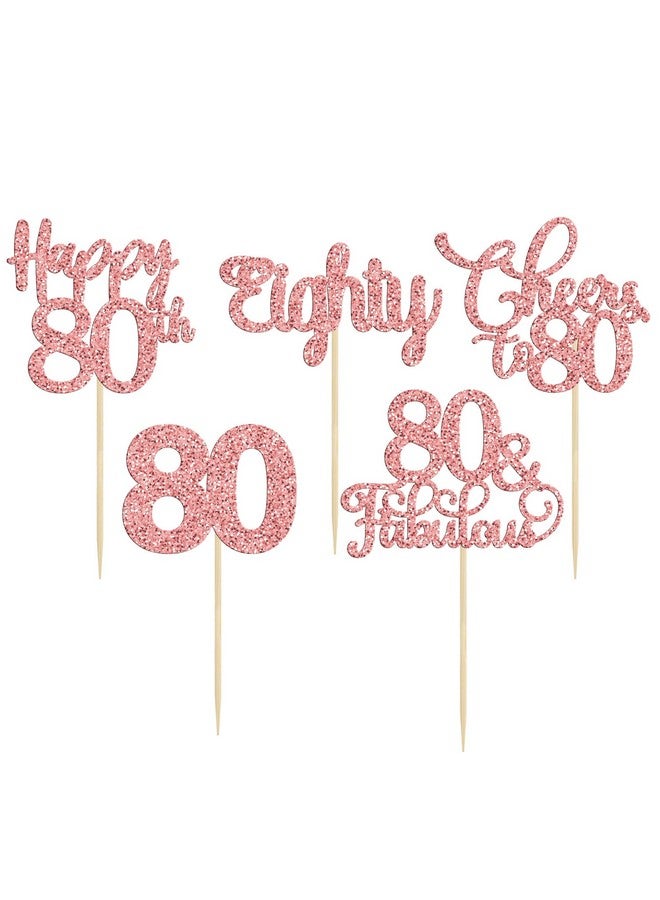 Ephlyn 30 Pack Happy 80th Birthday Cupcake Toppers Rose Gold Glitter Eighty Cheers to 80 Years Old Birthday Cupcake Picks for Happy 80th Birthday Anniversary Party Cake Decorations - Image 3
