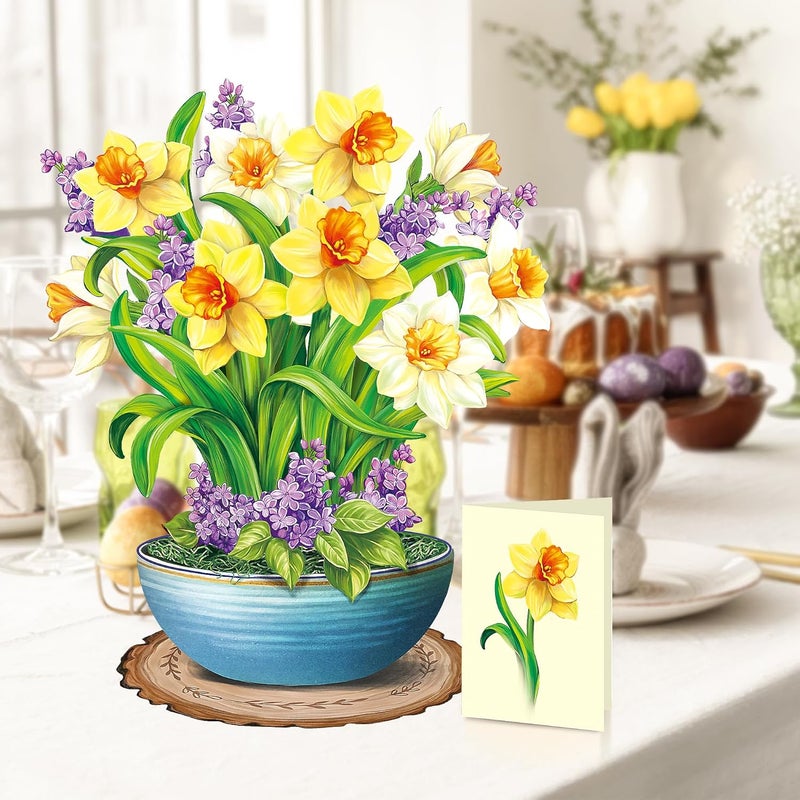Airpark Pop Up Cards, 12‘’ English Daffodils, Paper Flowers Bouquet 3D Popup Greeting Cards with Blank Note Card and Envelope for Birthday, Anniverary, Wedding, Thank You Gifts for Women Lover Friends - Image 2