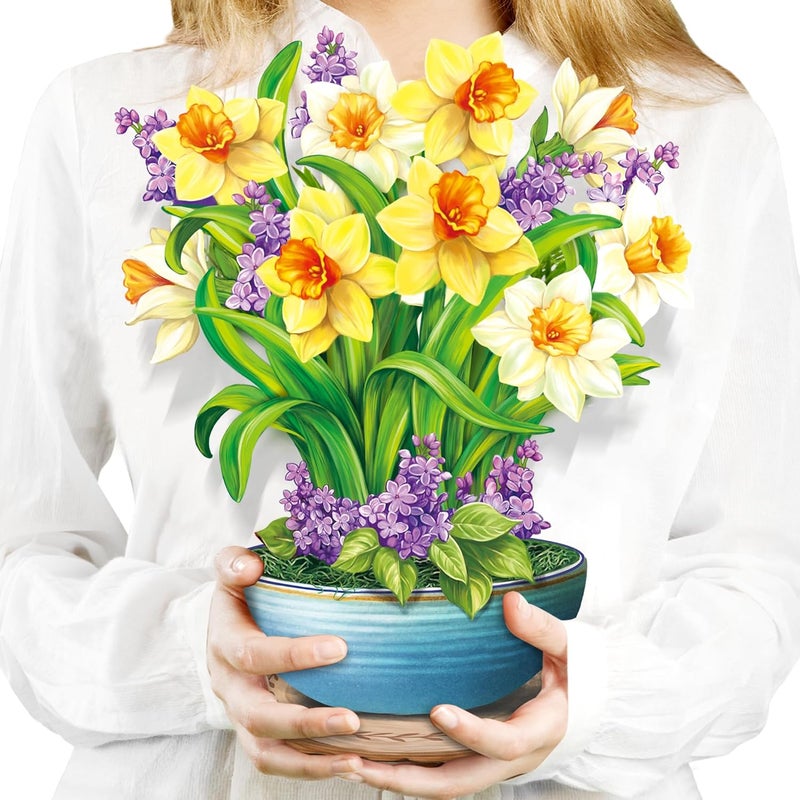 Airpark Pop Up Cards, 12‘’ English Daffodils, Paper Flowers Bouquet 3D Popup Greeting Cards with Blank Note Card and Envelope for Birthday, Anniverary, Wedding, Thank You Gifts for Women Lover Friends - Image 1