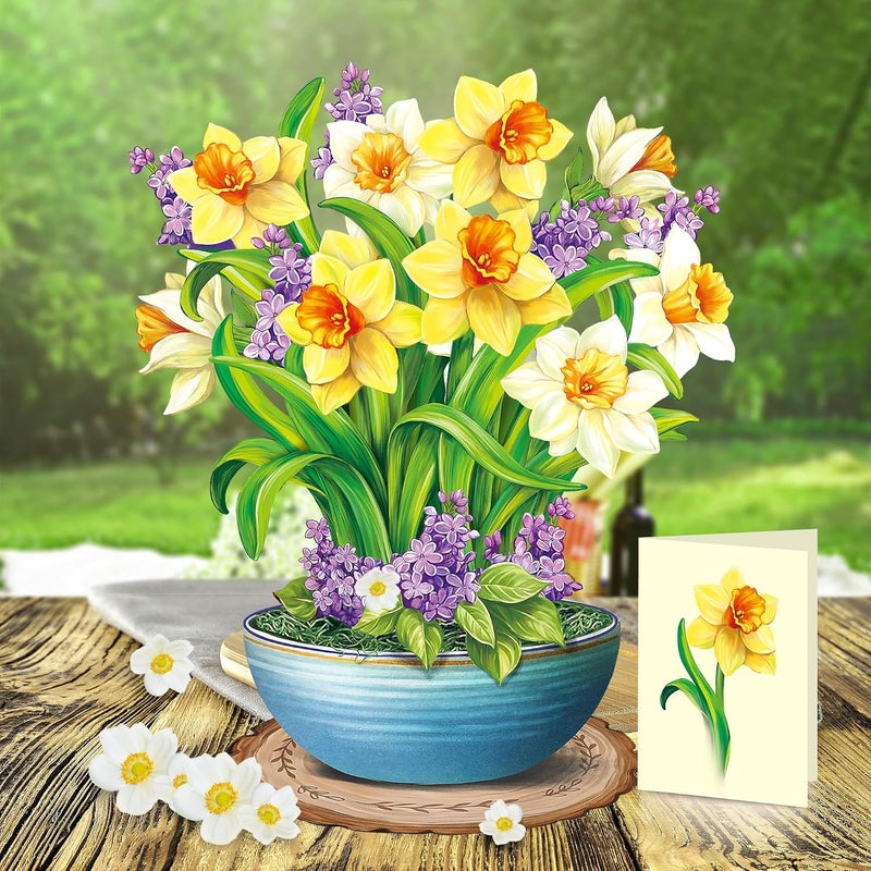 Airpark Pop Up Cards, 12‘’ English Daffodils, Paper Flowers Bouquet 3D Popup Greeting Cards with Blank Note Card and Envelope for Birthday, Anniverary, Wedding, Thank You Gifts for Women Lover Friends - Image 3