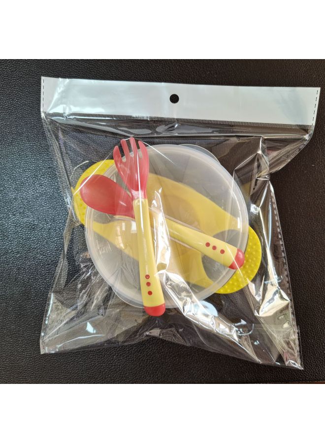 Factory Wholesale Baby Sucker Bowl Suit Non-slip Drop-resistant Baby Bowl With Temperature Spoon Baby Training Bowl Big Suction-Specifications:Sucker Bowl Suit + Fork Spoon Yellow - Image 1