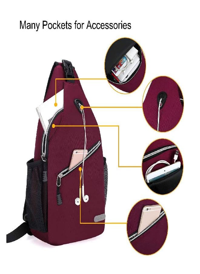 Mosiso - Sling Backpack, Multipurpose Crossbody Shoulder Bag Travel Hiking Daypack, Wine Red, Medium - Image 1