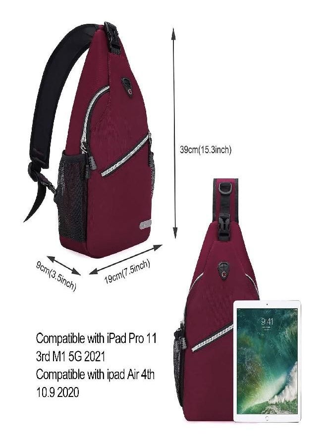 Mosiso - Sling Backpack, Multipurpose Crossbody Shoulder Bag Travel Hiking Daypack, Wine Red, Medium - Image 1