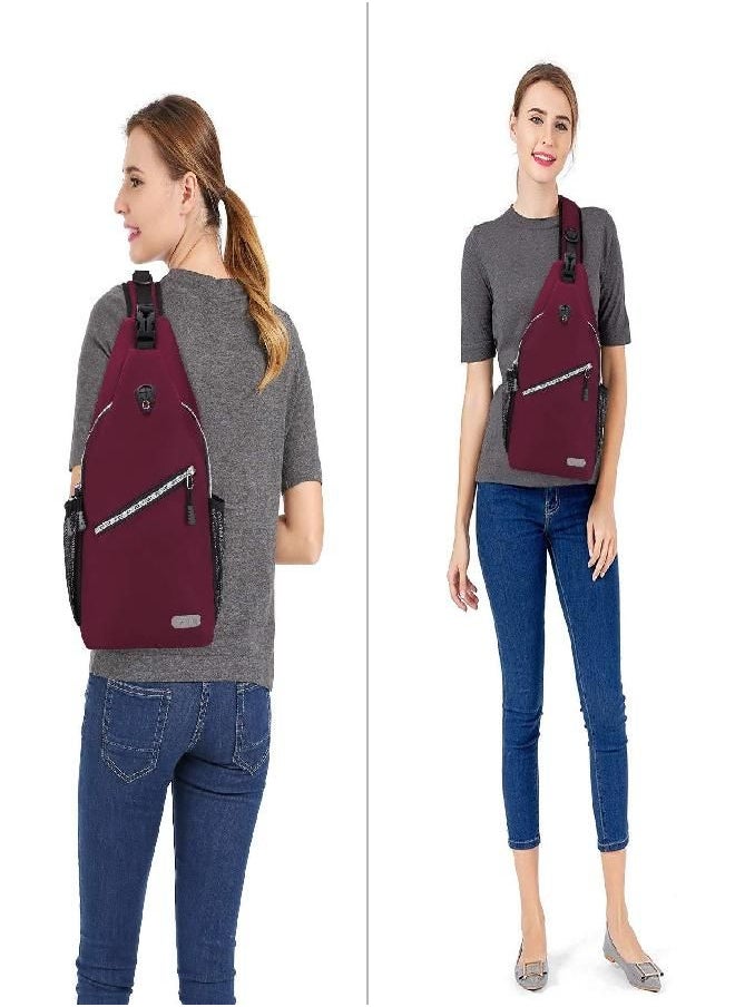 Mosiso - Sling Backpack, Multipurpose Crossbody Shoulder Bag Travel Hiking Daypack, Wine Red, Medium - Image 1
