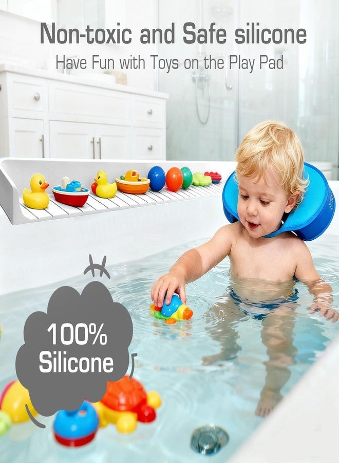 DubiLaka 31.5" Bathtub Splash Guard for Kids & Toddlers - Silicone Play Shelf & Toy Storage Tray with Strong Suction Cups to Prevent Water Spills, No-Leak Fun Bath Time - Tub Toy Holder Ledge,White - Image 4