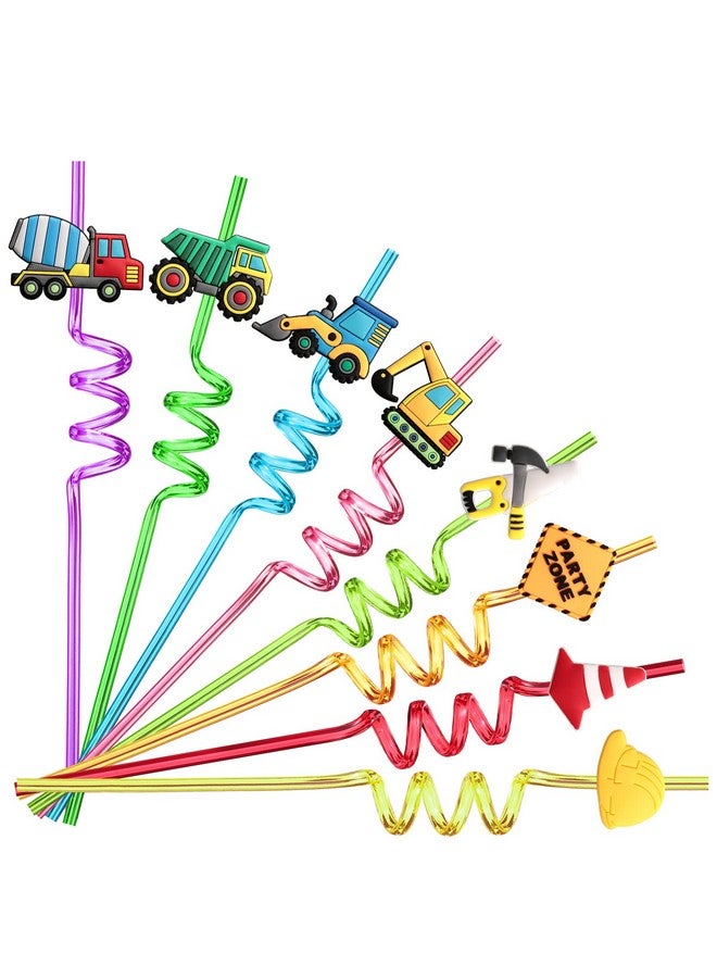 Lidmada 24 Reusable Construction Plastic Straws Excavator Bulldozer Blender Truck For Construction Theme Birthday Party Supplies Gift Favors With 2 Cleaning Brushes - Image 2