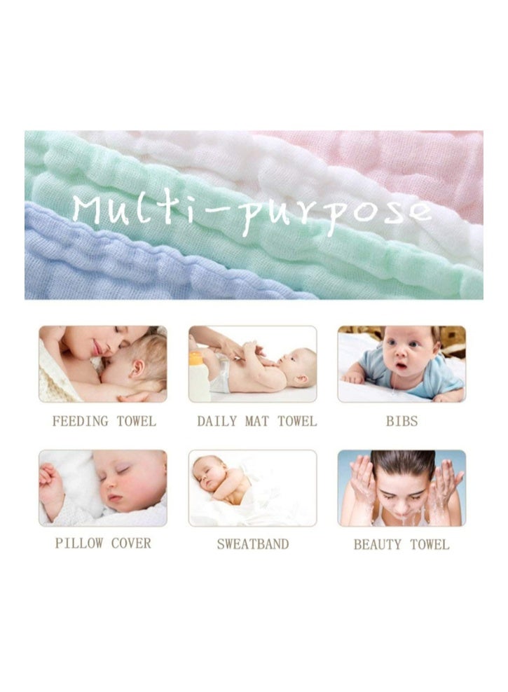SKY-TOUCH SKY TOUCH 5pcs Muslin Baby Washcloths and Towels, Natural Organic Cotton Baby Washcloths, Soft Newborn Baby Towel and Muslin Washcloth for Sensitive Skin, Multicolor,30x30cm - Image 5