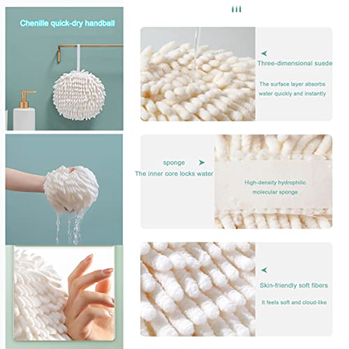 ACOCPOL Chenille Hand Towel, Cute Flat Ball Shape, Thickened Sponge Instant Absorbent Quick-Drying Towel, Kitchen Bathroom Hanging Convenient Quick-Drying (White Gray) - Image 5