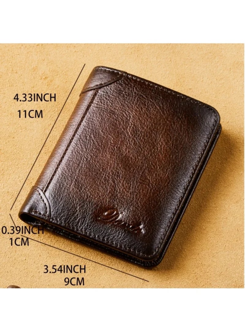 Dante Men's Wallet Vertical Top Layer Cowhide Anti-theft Card Demagnetization Genuine Leather Wallet - Image 3