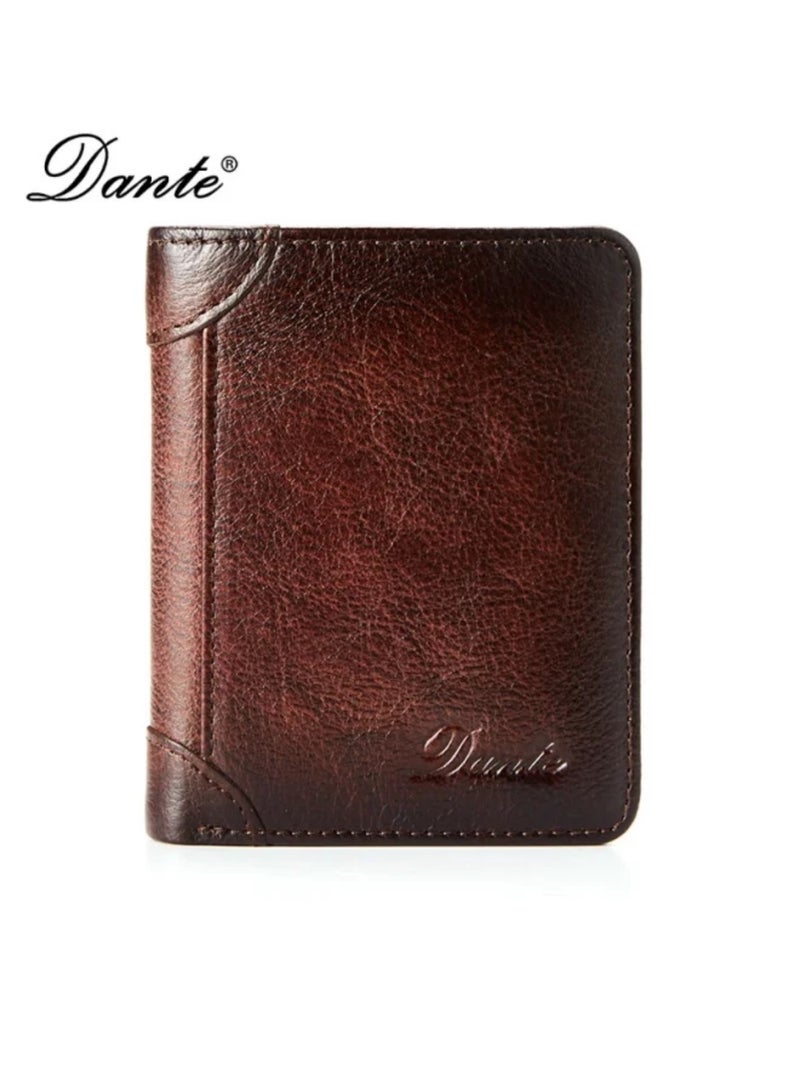 Dante Men's Wallet Vertical Top Layer Cowhide Anti-theft Card Demagnetization Genuine Leather Wallet - Image 1