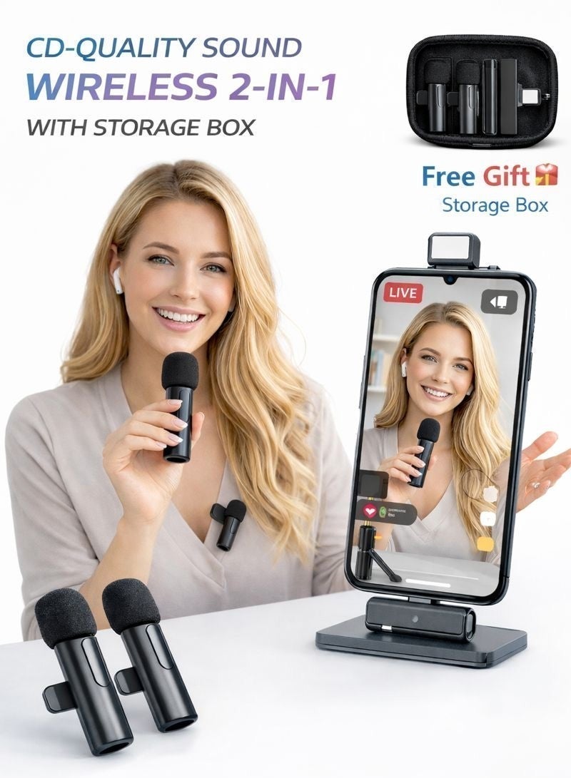 Neyecam Dual Wireless Lavalier Mic (2-in-1) with Noise Cancellation & Reverb, Plug & Play for iPhone (Lightning) & Android (Type-C) - for Interviews, Vlogging, TikTok, Live Streaming - Image 1