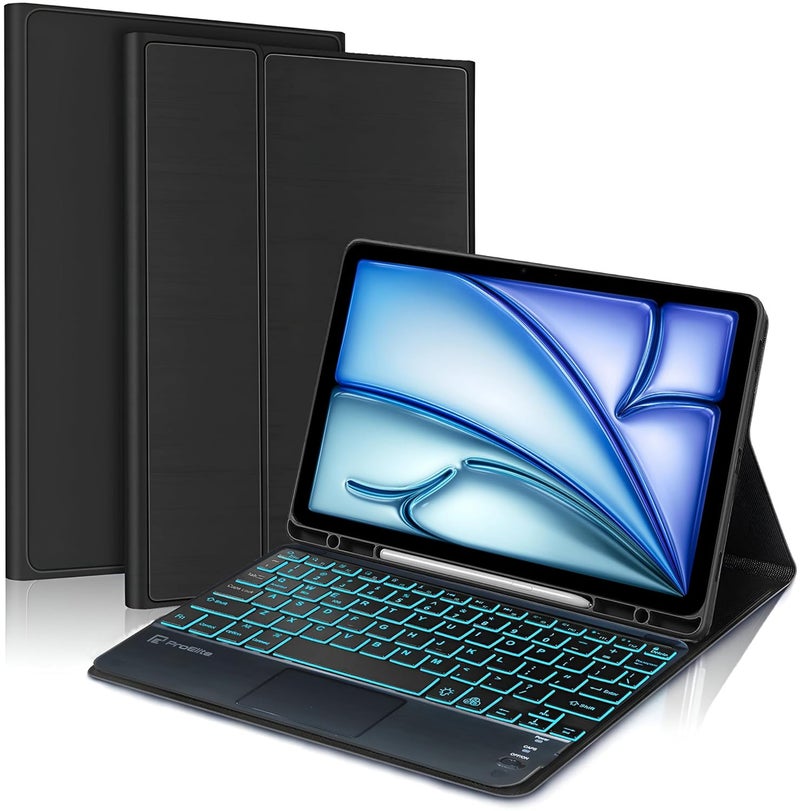 ProElite TouchPad Keyboard case for iPad Air 11 inch M4/M3/M2 2026/2025/2024 /Pro 11 4th/3rd Gen & Air 5th/4th Gen 10.9" Pencil Holder, Detachable Bluetooth Keyboard Built-in 7-Colors Backlit, Black - Image 1