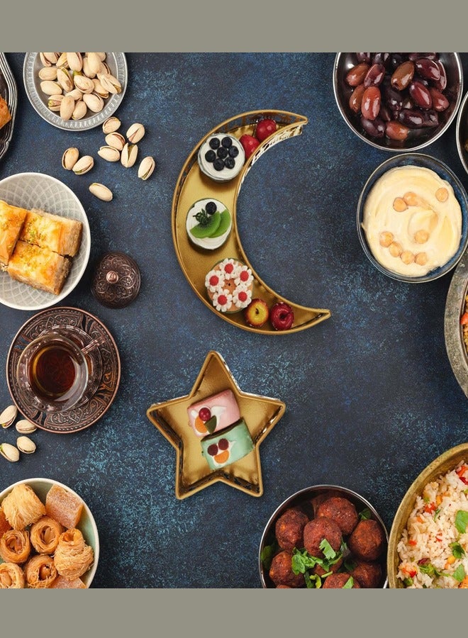 Dinner Plate Tray Fruit Plate Ramadan Decoration Ramadan Moon Serving Tray Muslim Food Tray Mubarak Metal Serving Dishes Islam Snack Display Holder for Ramadan Islam Party Decoration, Gold - Image 4