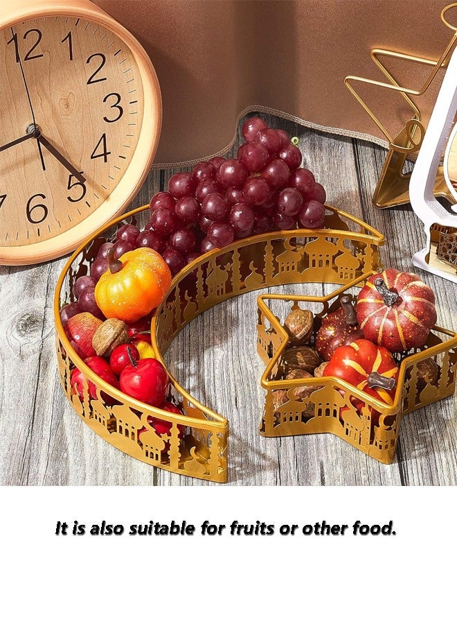 Dinner Plate Tray Fruit Plate Ramadan Decoration Ramadan Moon Serving Tray Muslim Food Tray Mubarak Metal Serving Dishes Islam Snack Display Holder for Ramadan Islam Party Decoration, Gold - Image 5