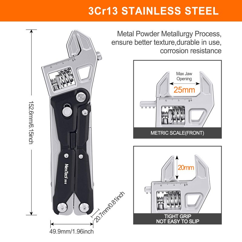 NexTool W4 Adjustable Ratchet Wrench Multitool, 11-IN-1 Foldable EDC Tool with Pliers, Knife, Saw and Screwdriver, Multi Tool for Camping, DIY, and Gifts for Him - Image 3