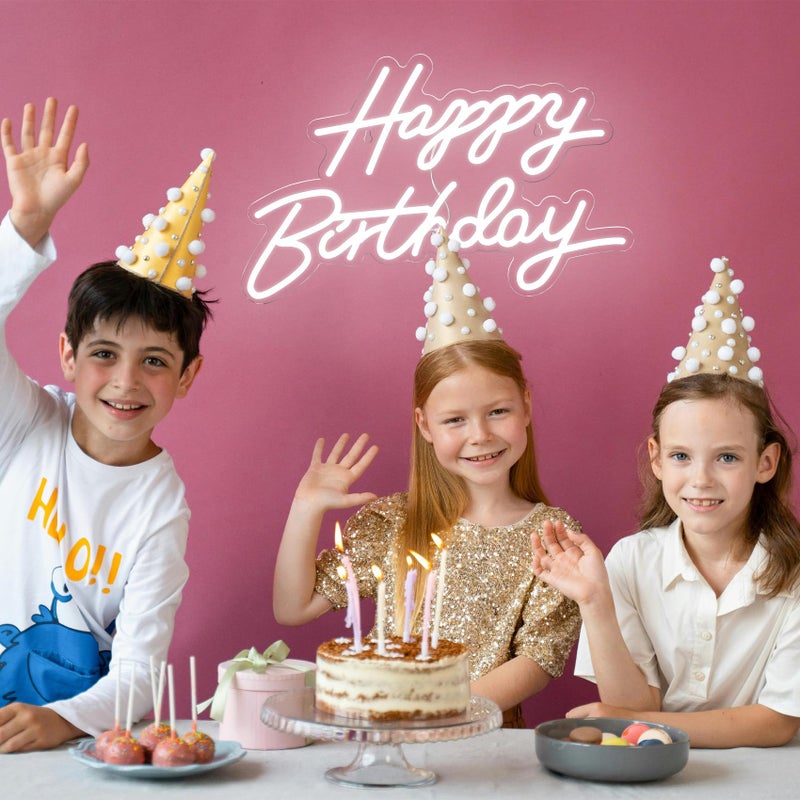 Dengduoduo Happy Birthday Neon Sign for Wall Decor, LED Happy Birthday Light Up Sign, USB Powered Dimmable Neon Light for Birthday Party Decorations Backdrop, White - Image 4