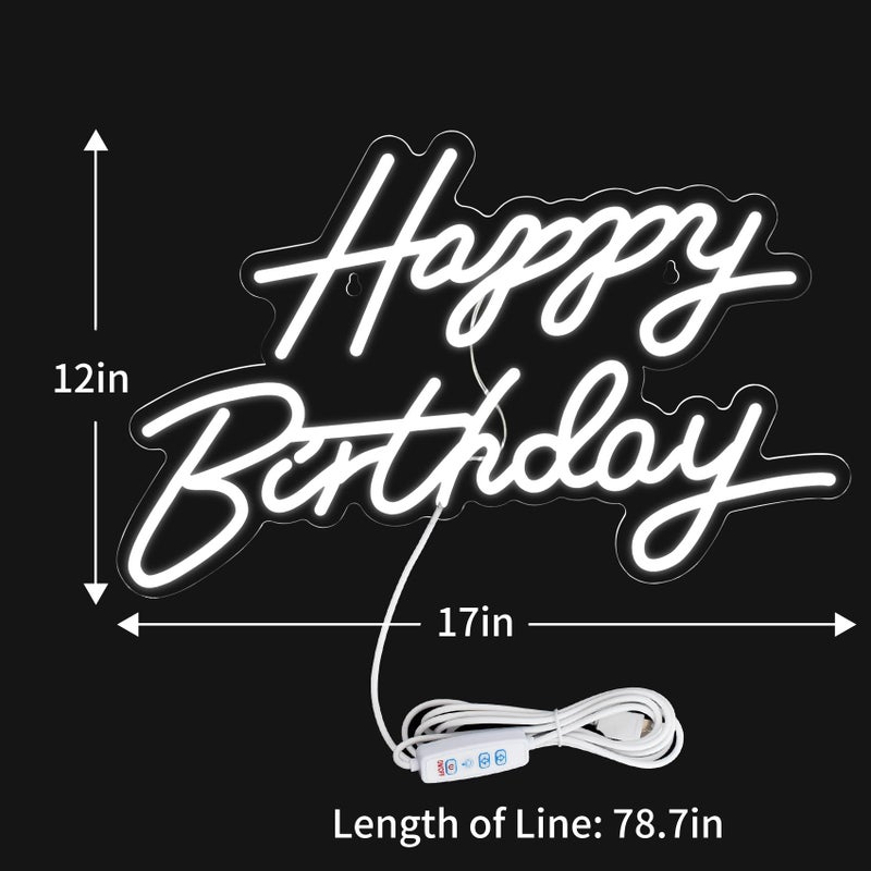 Dengduoduo Happy Birthday Neon Sign for Wall Decor, LED Happy Birthday Light Up Sign, USB Powered Dimmable Neon Light for Birthday Party Decorations Backdrop, White - Image 2