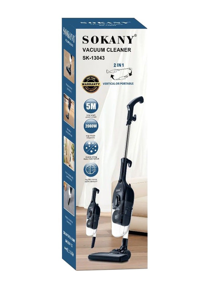 Sokany 2-in-1 Vacuum Cleaner - 2000W for thorough cleaning, upright and handheld design, HEPA filter for air purification, sterilizes all areas, 5m cord for easy movement and cleaning the smallest corners, modern design from Sokany 13043-SK