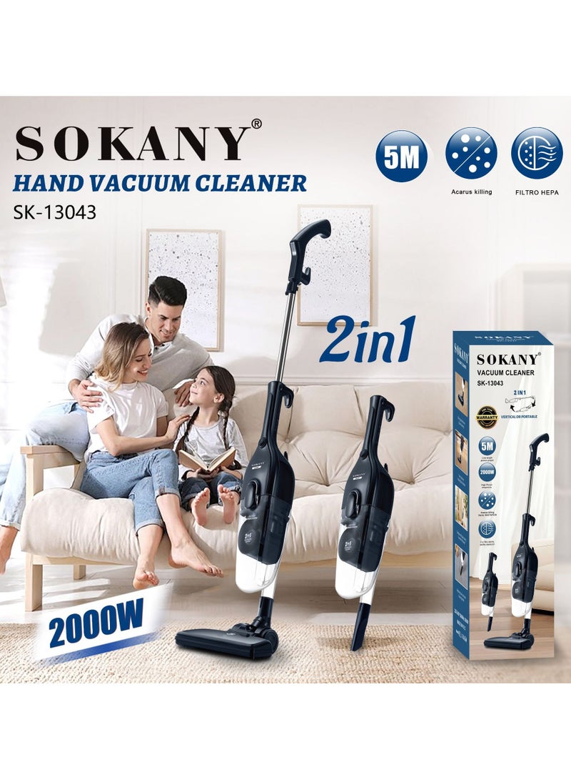 Sokany 2-in-1 Vacuum Cleaner - 2000W for thorough cleaning, upright and handheld design, HEPA filter for air purification, sterilizes all areas, 5m cord for easy movement and cleaning the smallest corners, modern design from Sokany 13043-SK
