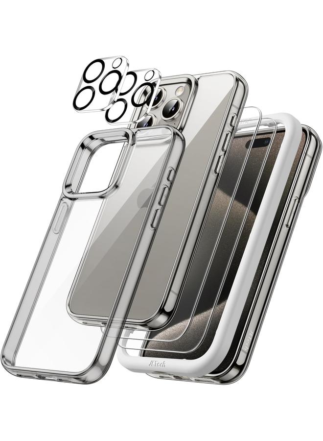 Jetech 5 In 1 Case For Iphone 15 Pro Max 6.7 Inch With 2 Pack Each Tempered Glass Screen Protector And Camera Lens Protector Non Yellowing Shockproof Bumper Phone Cover Natural Titanium - Image 1