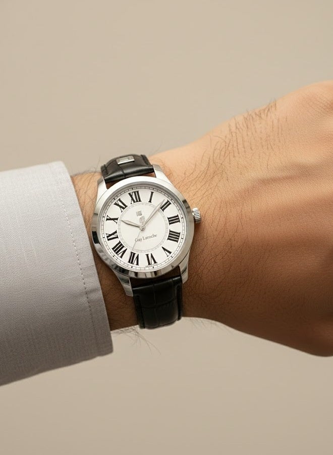 غاي لاروش ساعة لويز للرجال بحزام جلد طبيعي أسود  مم  ضغط جوي - Image 5