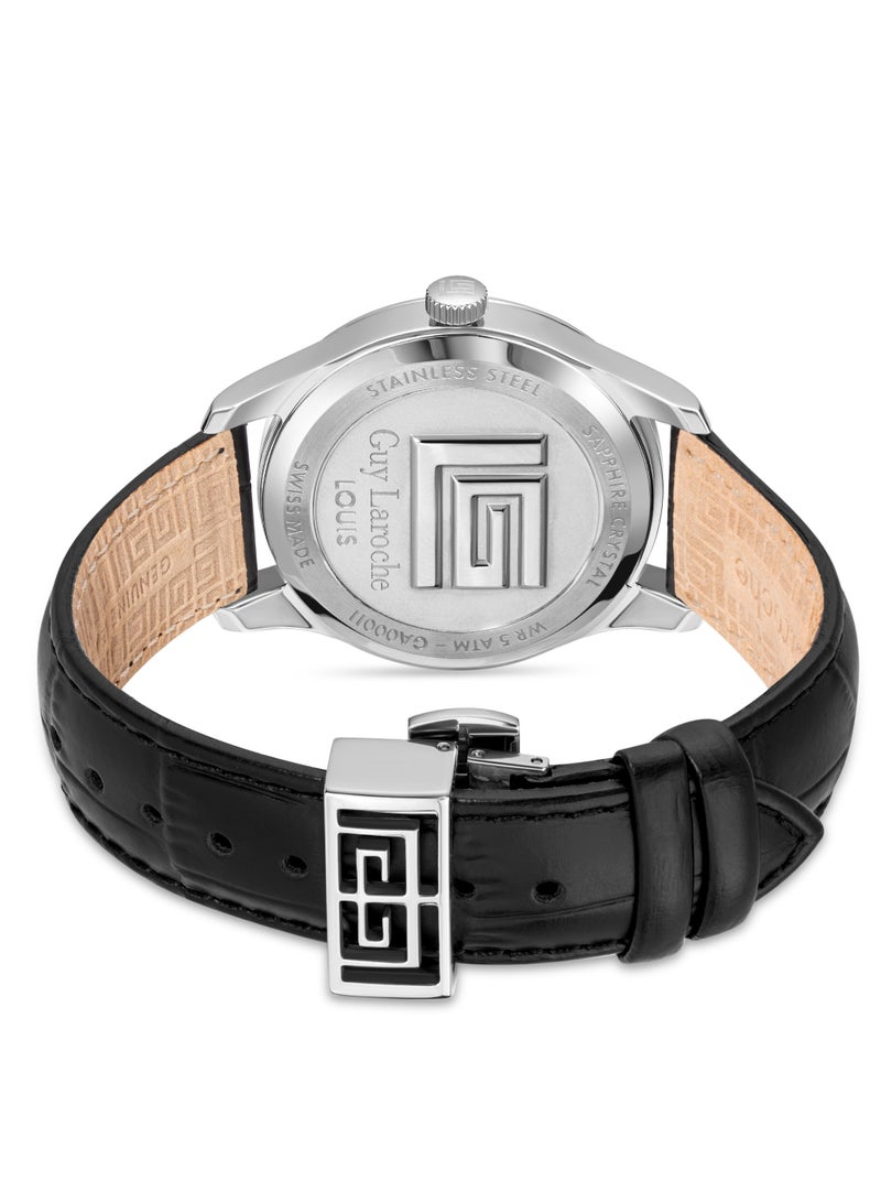 غاي لاروش ساعة لويز للرجال بحزام جلد طبيعي أسود  مم  ضغط جوي - Image 3