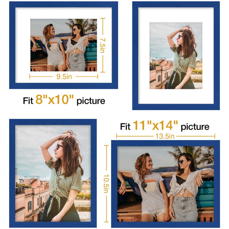 Vittanly 11x14 Picture Frame, Engineered Wood with Shatter Resistant Plexiglass, Display Pictures 8x10 with Mat or 11x14 without Mat, Photo Frame for Wall Mounting, Royal Blue, 1 Pack - Image 5