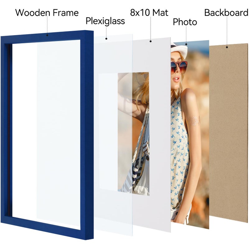 Vittanly 11x14 Picture Frame, Engineered Wood with Shatter Resistant Plexiglass, Display Pictures 8x10 with Mat or 11x14 without Mat, Photo Frame for Wall Mounting, Royal Blue, 1 Pack - Image 4