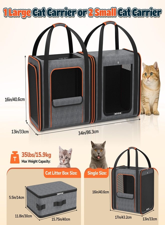 ipetstation Cat Carrier Bag Large for Travel: 2-in-1 Cat Carrier Soft with Litter Box 34x13x16in Secure The Car Seat for 2 Cats Travelling Design Long Trips Ride - Image 3
