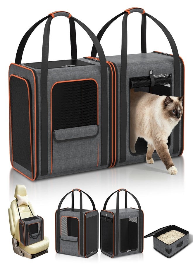 ipetstation Cat Carrier Bag Large for Travel: 2-in-1 Cat Carrier Soft with Litter Box 34x13x16in Secure The Car Seat for 2 Cats Travelling Design Long Trips Ride - Image 1