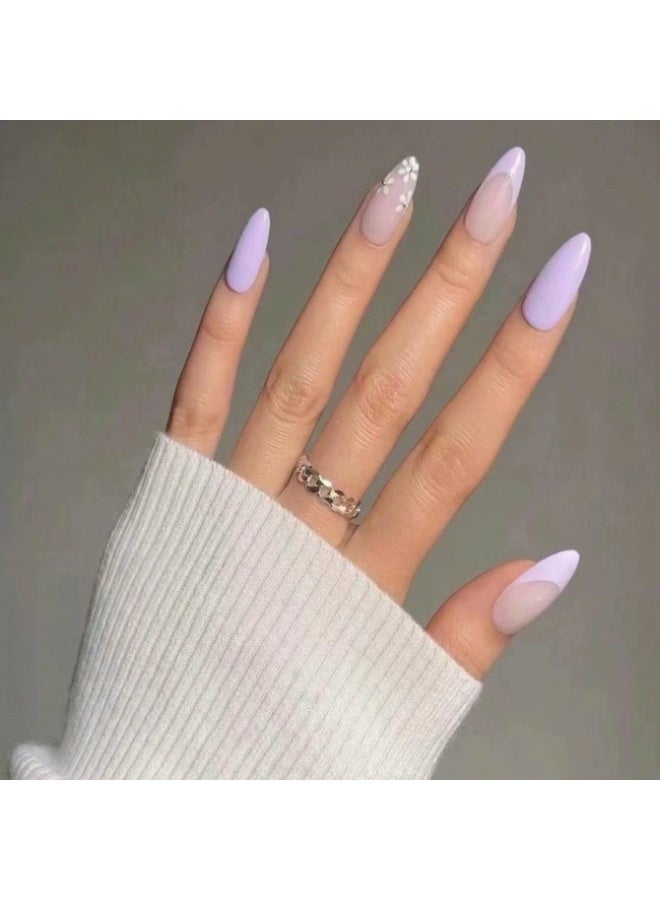 Goolsky أظافر لوزية مزخرفة باللون الأرجواني الرومانسي - لمسة ماسية لمناسبات رسمية - Image 1