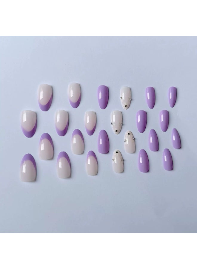 Goolsky أظافر لوزية مزخرفة باللون الأرجواني الرومانسي - لمسة ماسية لمناسبات رسمية - Image 3