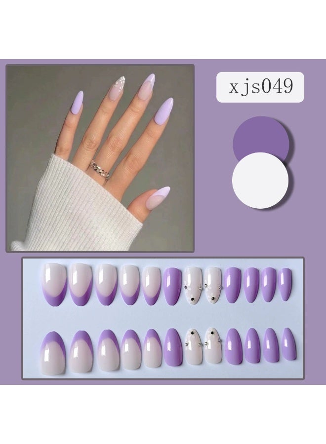 Goolsky أظافر لوزية مزخرفة باللون الأرجواني الرومانسي - لمسة ماسية لمناسبات رسمية - Image 4