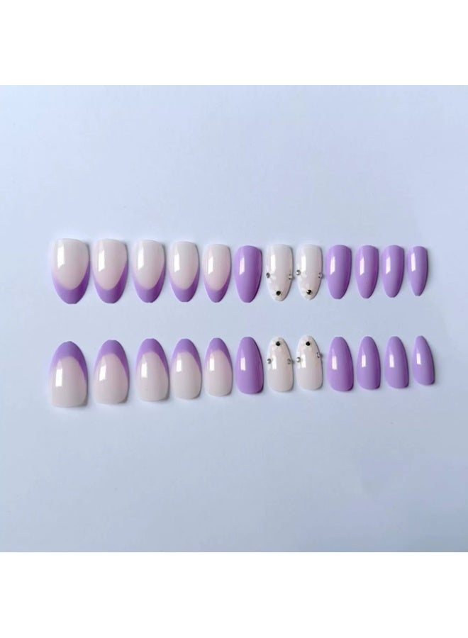 Goolsky أظافر لوزية مزخرفة باللون الأرجواني الرومانسي - لمسة ماسية لمناسبات رسمية - Image 5