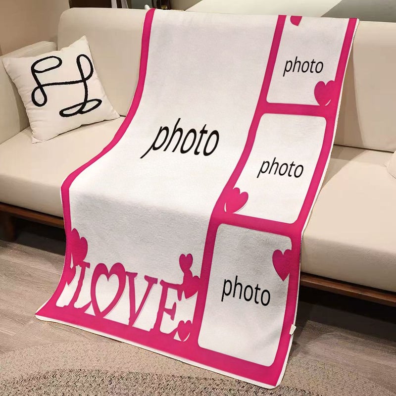 1 بطانية فلامنيل ذات طابع قلوب حمراء وورود بحجم 70×100 سم، قابلة للتخصيص بصور عائلية أو صور للأزواج، بطانية دافئة لل commemorative وللقيلولة. - Image 3
