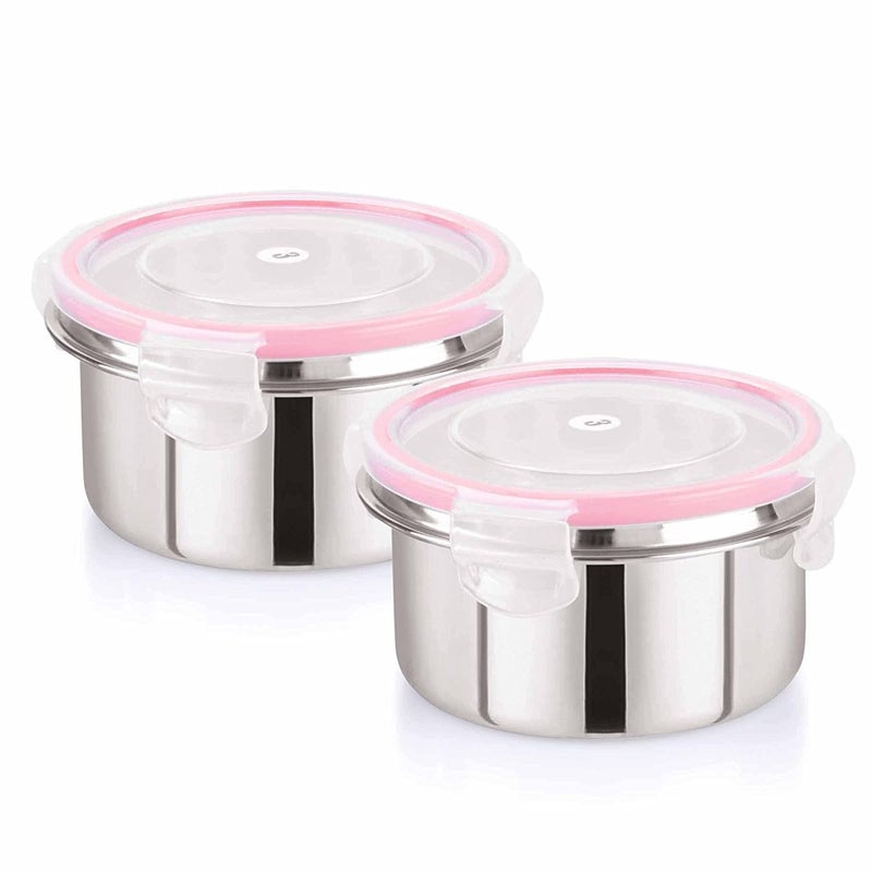 Black Olive Food Storage Box - Stainless Steel Lunch Box, 350ml Click and Seal Container, Air Tight Food Storage Box with Lid, Leak Proof Fusion Container for Daily Use in Home Office (2 Pc Set) - Image 1
