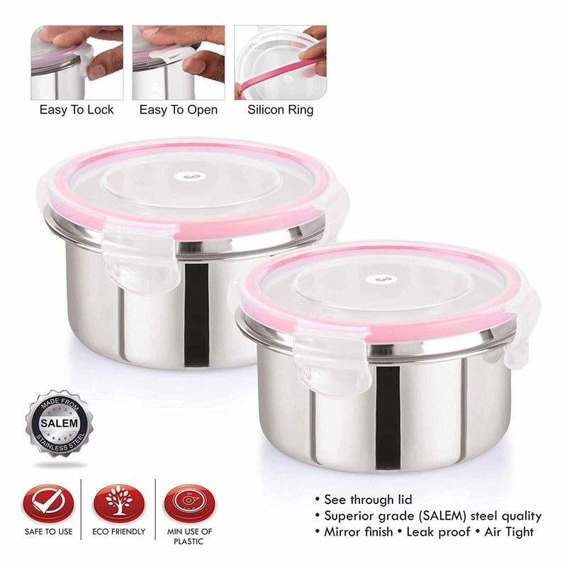 Black Olive Food Storage Box - Stainless Steel Lunch Box, 350ml Click and Seal Container, Air Tight Food Storage Box with Lid, Leak Proof Fusion Container for Daily Use in Home Office (2 Pc Set) - Image 2